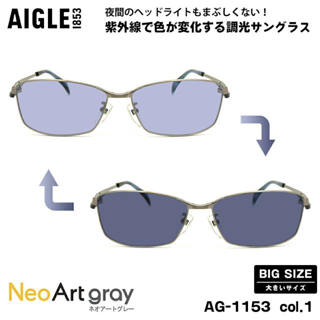 大きいサイズ 調光 サングラス ネオアート AG-1153 col.1 61mm エーグル AIGLE UVカット BIG ワイド 大きい顔の通販は