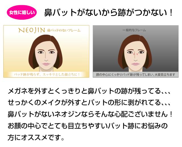 鼻パットがない メガネ ネオジン NJ3101 メンズ レディース NEOJIN