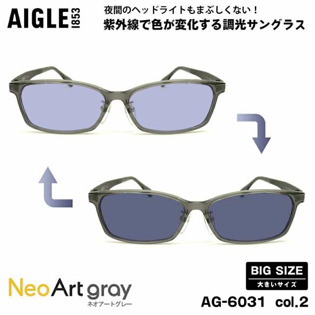 大きいサイズ 調光 サングラス ネオアート AG-6031 col.2 60mm エーグル AIGLE UVカット 紫外線カット ワイド ロングテンプル