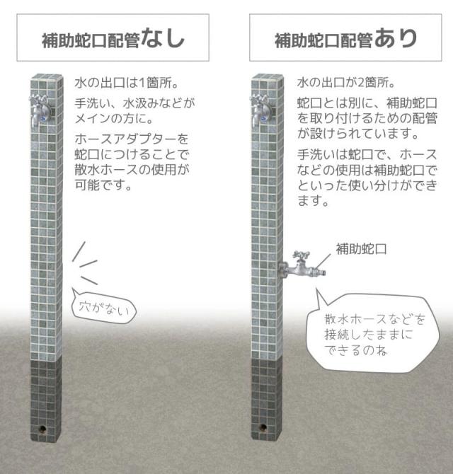 水栓 水栓柱 立水栓 庭 モゼック 2口 (補助蛇口配管あり) (蛇口別売)_2