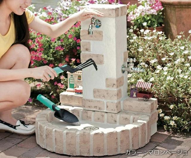 水栓 水栓柱 立水栓 庭 ユニット レトロブリックタイプ 補助蛇口配管 【蛇口別売り】送料無料_1