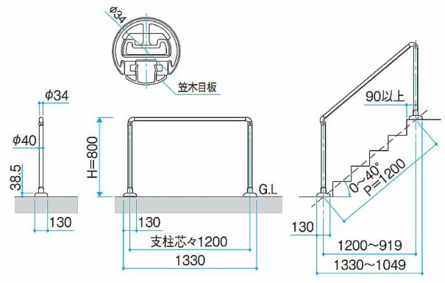 玄関 手すり 手摺 手摺り 屋外 外構 階段手すり 玄関アプローチ エトランポS 1スパンセット 笠木目板 ベースプレート 支柱タイプの通販はau  PAY マーケット - プルーマガーデン