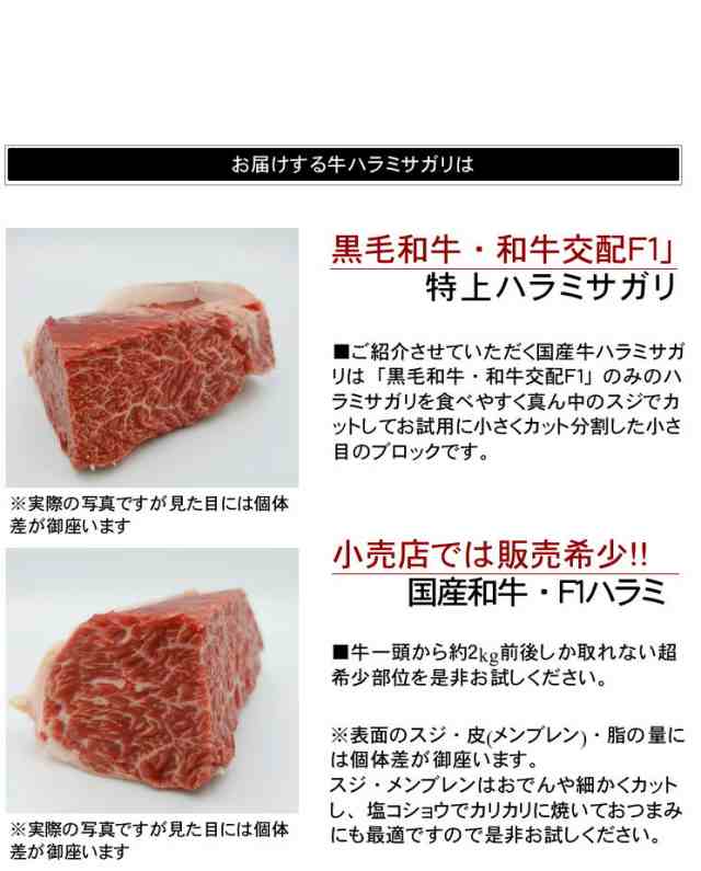 数量限定 お試し量り売り 国産黒毛和牛・Ｆ１特上はらみサガリ 1ブロック約0.3kg～の通販はau PAY マーケット - オールミート株式会社