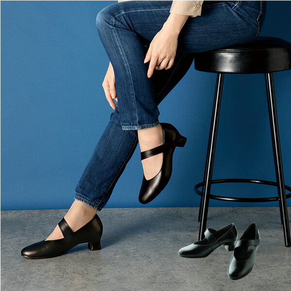 足のプロが考えた 足が楽なパンプス 痛くない 4E 幅広 レディース  パンプス 痛くない ブラック ストラップ 日本製 走れる 幅広 黒 ヒール 疲れない 冠婚葬祭 女性 ビジネス   メイダイ   【送料無料】