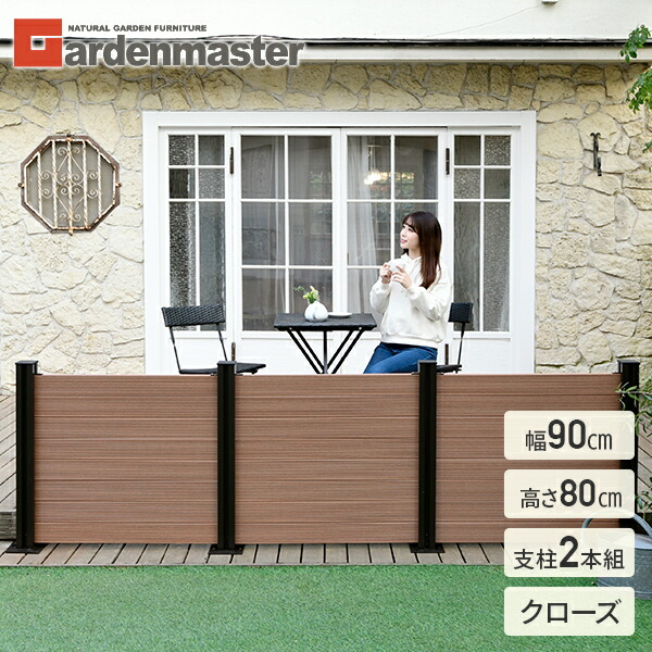 フェンス 目隠し 人工木 クローズ (幅90cm 高さ80cm) アルミ支柱 2本 