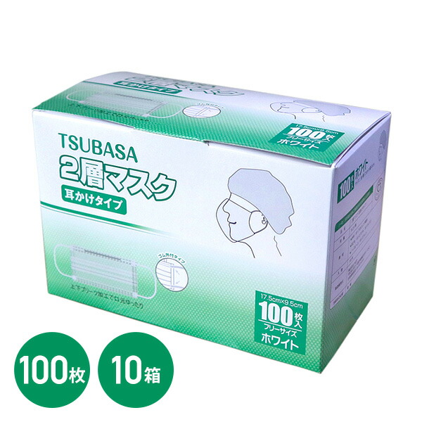 2PLYマスク 2層式 耳掛けタイプ フリーサイズ 100枚入×10箱 ホワイト  ホワイト  マスク 使い捨て 使い捨てマスク 耳掛け 長時間 快適   つばさ   【送料無料】の通販は 5,169円