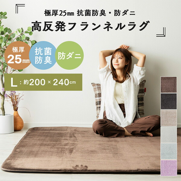 極厚 フランネル ラグ 抗菌 防臭 防ダニ 3畳 200×240cm フランネルラグ