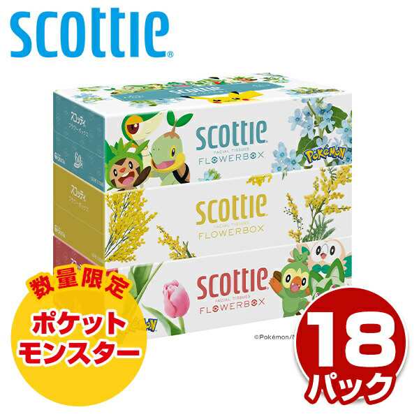 スコッティ ティッシュペーパー フラワーボックス 500枚(250組) ポケモン 3箱×18パック(54箱) 41347 ティシュー ボックスティッシュ