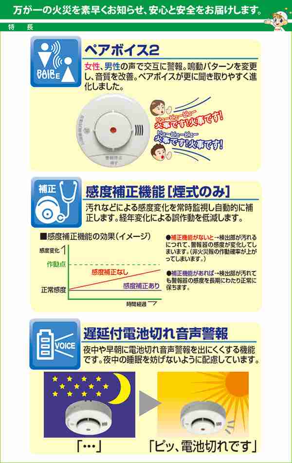 火災報知器 火災警報器 家庭用 住宅用 煙式 10年 けむタンちゃん10