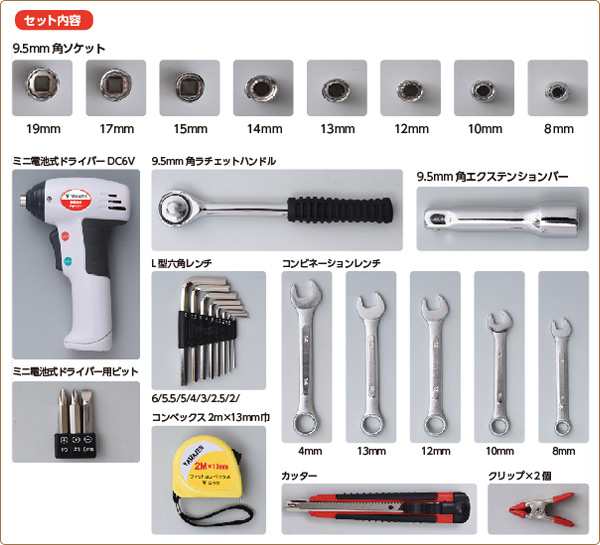 電池式電動ドライバー付 工具47点セット YKS-47P 家庭用 日曜大工 工具