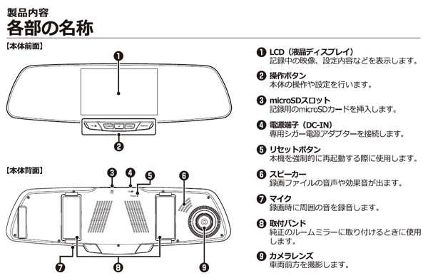 Dia Dora ディアドラ ルームミラー型ドライブレコーダー 録画中ステッカー付き 4 3インチ 100万画素 12v 24v車対応 Sdカード付属 Ndr の通販はau Pay マーケット くらしのeショップ