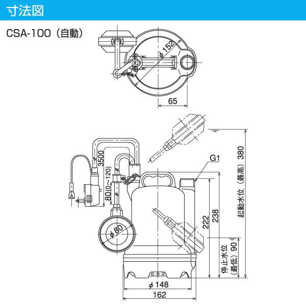 自動 水中ポンプ 小型 CSA-100 100V 100W 家庭用水中ポンプ 水中ポンプ 設備 農業用 自動 寺田ポンプ 【送料無料】