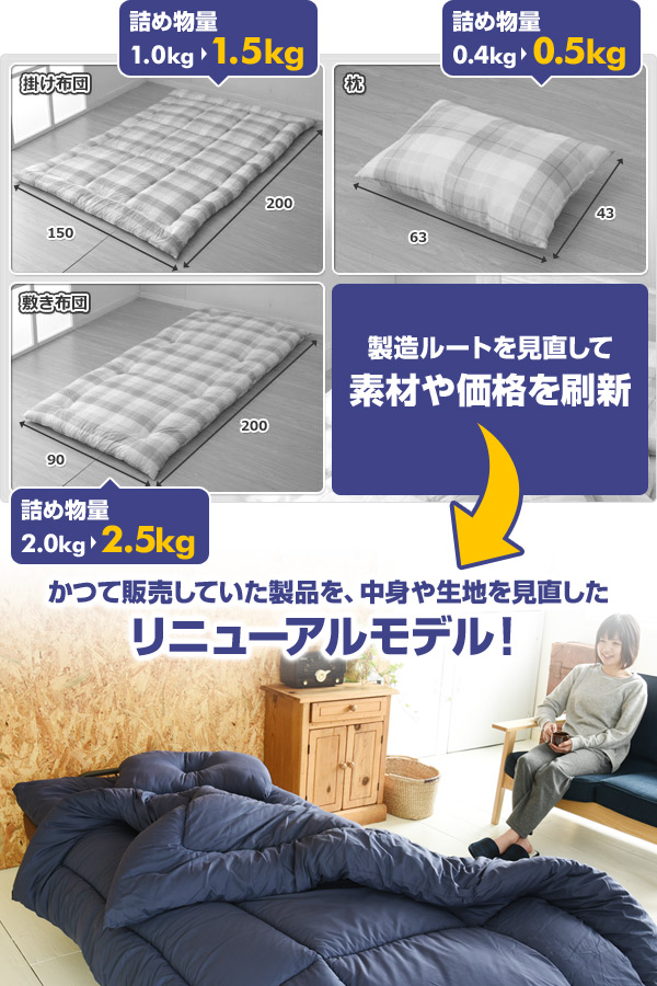 布団セット 4点 折りたたみベッド 対応 コンパクト (掛けふっくら中綿