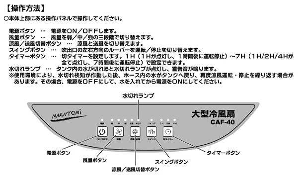 大型冷風扇 業務用冷風扇 CAF-40 冷風扇風機 冷風機 冷風器 扇風機 スポットクーラー 熱中症対策 工事 不要 ナカトミ NAKATOMI 【送料無料】_9