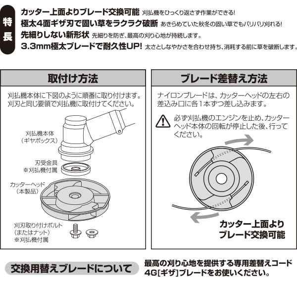 ナイロンカッター 2個セット 刈払機用差込み式 太さ3 3mm コード4本付き Ssc 4g 2 4gブレードカッター ナイロンコード 替え刃 替刃 の通販はau Pay マーケット くらしのeショップ