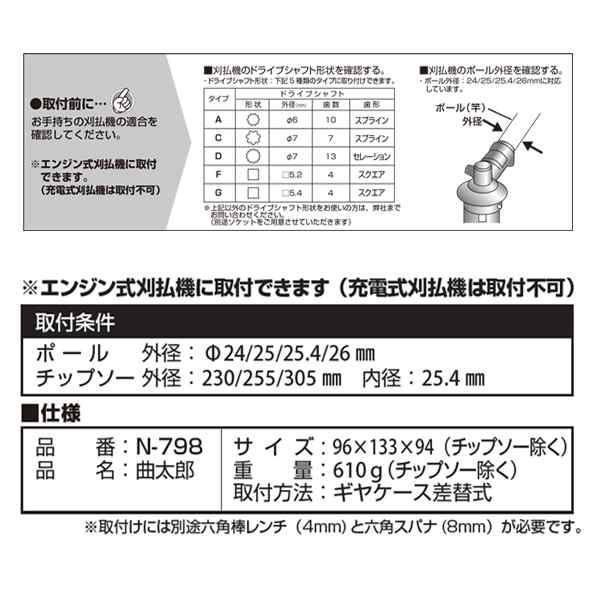 アタッチメント 刃 種類 ニシガキ工業 刈払機用アタッチメント 曲太郎 N-798 - 1