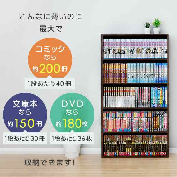 マンガぴったり 本棚カラーボックス 5段 カラーボックス 本棚 書棚 スリム 薄型 ラック ボックス 漫画本 収納 シンプル おしゃれ 白 ホの通販はau Pay マーケット くらしのeショップ