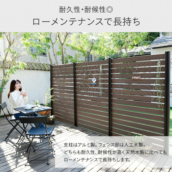 フェンス 目隠し 人工木 ボーダー (幅120cm 高さ187cm) アルミ支柱 2本 KMFS-187+WPC1X4-11BR*17 ブラウン/ナチュラル ボーダーフェンス 目隠しフェンス 屋外 おしゃれ DIY 山善 YAMAZEN ガーデンマスター 【送料無料】_5