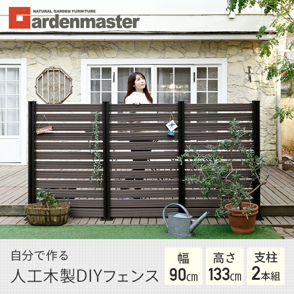 フェンス 目隠し 人工木 ボーダー (幅90cm 高さ133cm) アルミ支柱 2本