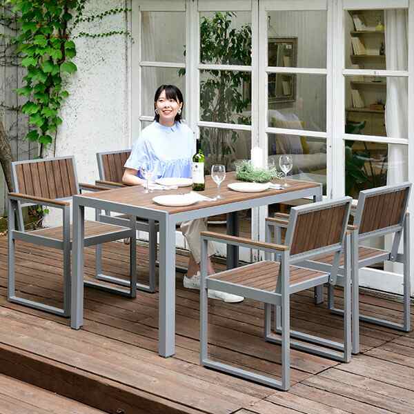 ガーデン テーブル セット 木目調 5点セット おしゃれ テーブル(長方形 