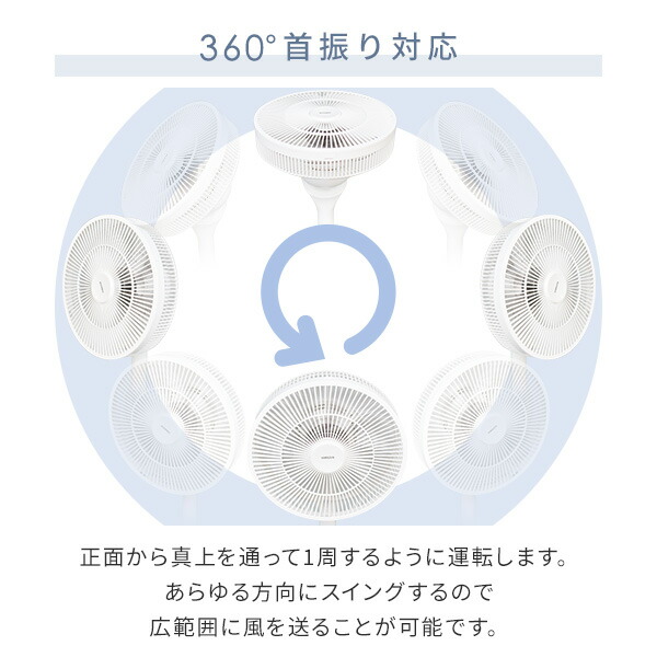 扇風機 dcモーター 360度首振りリビング扇風機 フルリモコン式 静音 風量12段階 YLRX-CMD301(W) リビングファン 30cm羽根 サーキュレーター dc扇風機 dc扇 首ふり 強力 微風 節電 エコ 省エネ おしゃれ 山善 YAMAZEN 【送料無料】_5