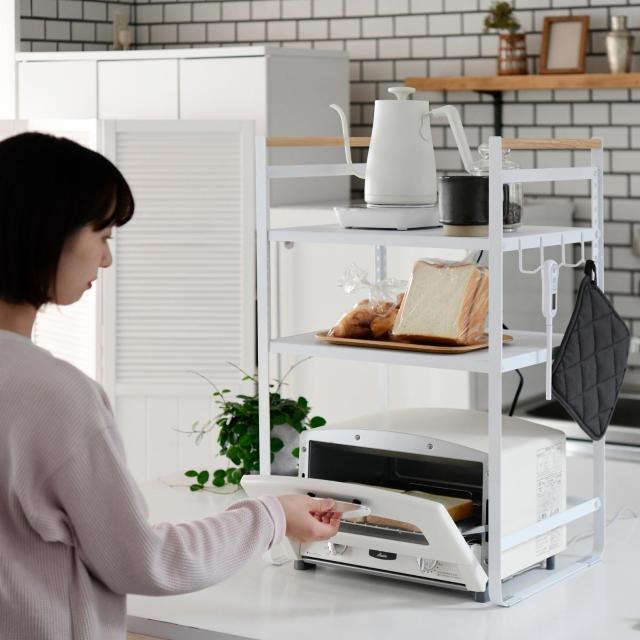レンジ上ラック 棚2段 幅44-71 奥行35.5 高さ70.5cm 幅伸縮 レンジ上