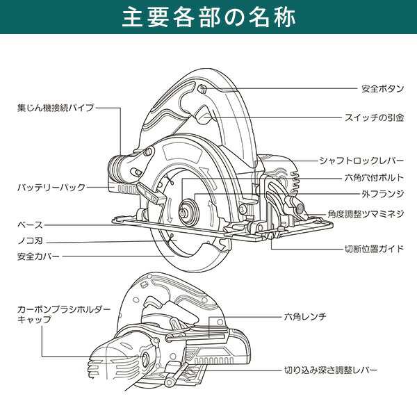 充電式丸ノコ 集じん機接続可 DCCS-1415 ブラック 電動丸ノコ 丸のこ