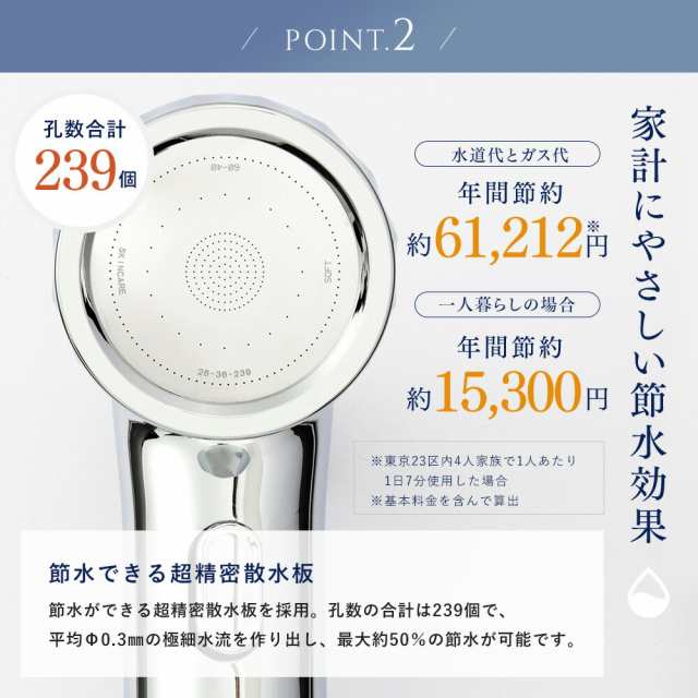 ナノバブルシャワー BIRAKU(ビラク) シャワーヘッド 最大50％節水 日本