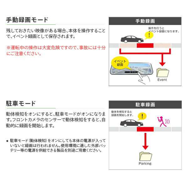 リアカメラ搭載 ルームミラー型ドライブレコーダー フルHD200万画素