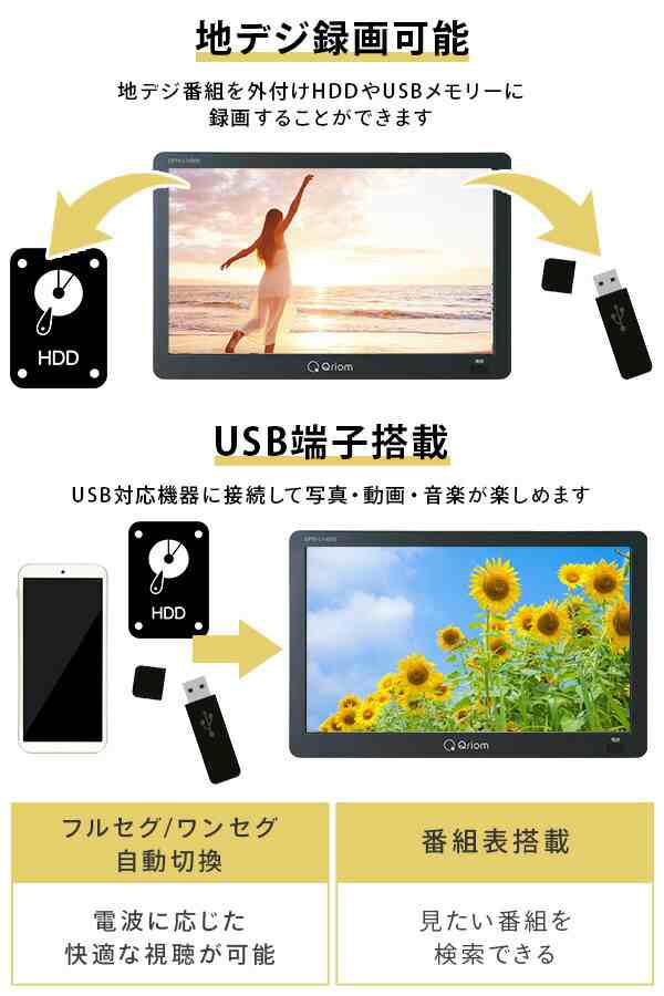 ポータブルテレビ 地上デジタル放送対応 14インチ 電源3WAY mini B-CAS