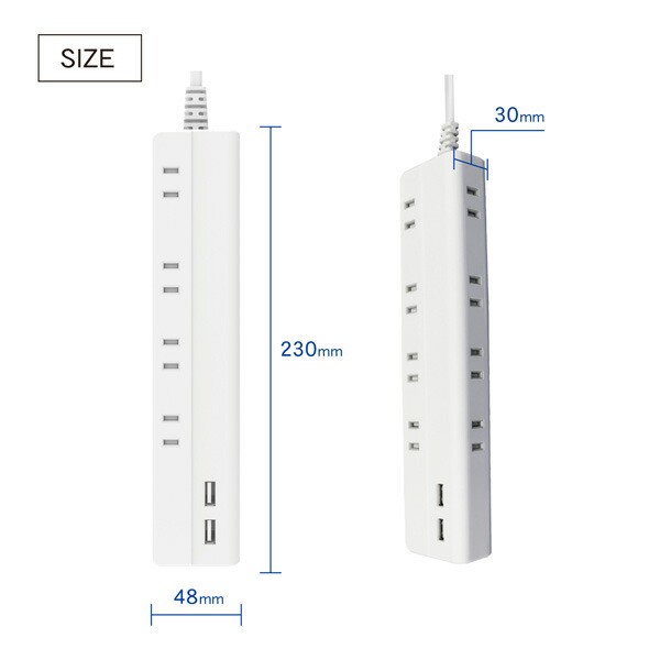 延長コード USB付き電源タップ 抗菌仕様 8個口タップ ケーブル1m