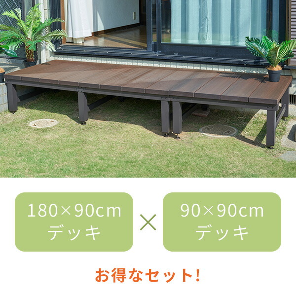 雨に強い人工木 ウッドデッキ 180×90cm+90×90cm(0.75坪) アジャスター付き 人工木製デッキ 人工木ウッドデッキ ウッドデッキタイル 縁台 おしゃれ 山善 YAMAZEN ガーデンマスター 【送料無料】_2