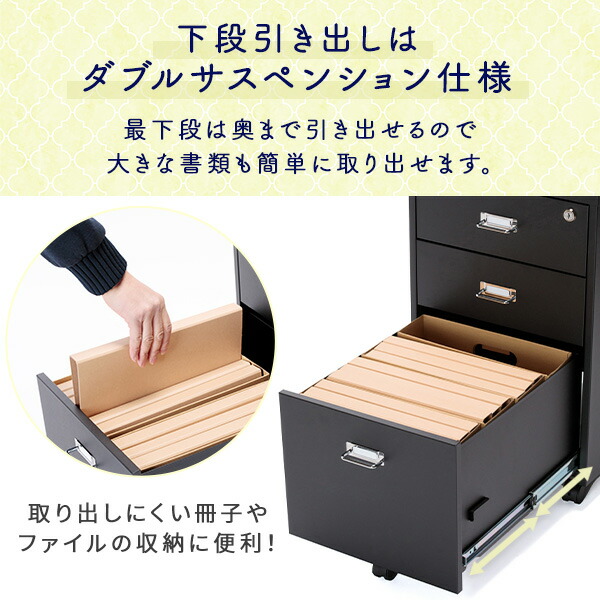 デスクワゴン 3段 鍵付き 完成品 幅38.1 奥行47.2 高さ61.5cm オフィス