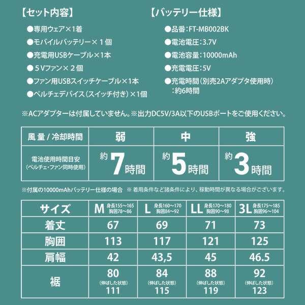 ペルチェ搭載 空調ウェア ファン付きウェア KAZEfit ベストタイプ フルセット 大ファン 10000mAh KF2SV2+P ペルチェ付き 空調ベスト 空