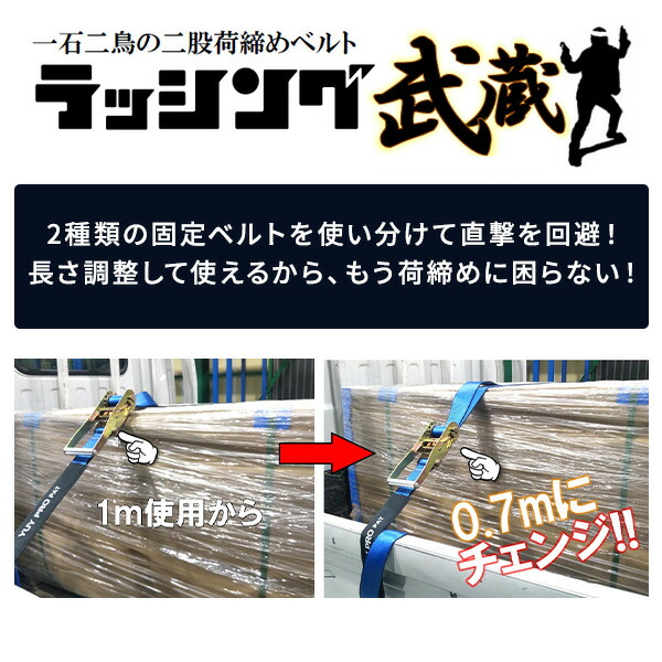 ラッシング武蔵 7m (J型フック・アイ型ベルト) 使用荷重600kg 破断荷重3000kg  Y-LL003/Y-LL013  ラッシングベルト 荷締めベルト 荷台ベルト 固定ベルト 二股ベルト 運搬 運送 配送 引越し トラック 荷崩れ防止 荷物固定   結一産業 YUYPRO   【送料無料】_2