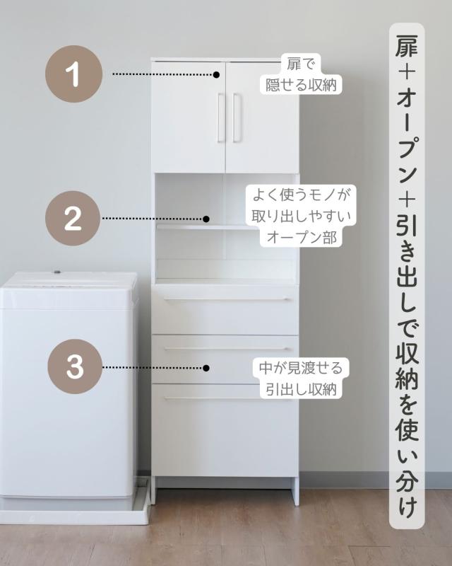 ランドリーラック スリム サニタリーラック 扉付き 幅60.5 奥行34 高さ182 洗面所 収納 化粧品 脱衣所 隙間収納 隙間 すきま すき間 薄型 ランドリー収納 ラック 扉 棚 白   山善 YAMAZEN   【送料無料】_5