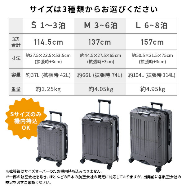 拡張式 スーツケース キャリーケース TSAロック 軽量 ブラック 車輪
