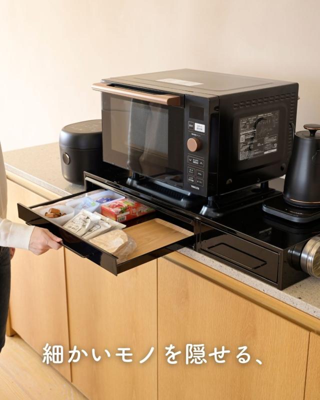 家電下 引き出し ＆ スライドテーブル 幅80 奥行40 高さ10.1cm キッチン 隙間収納 スライドトレー レンジ下 テーブル 台 トレー 置き台 ッチン収納 キッチン家電下引き出し＆スライドテーブル 完成品 日本製 燕三条 【送料無料】_9