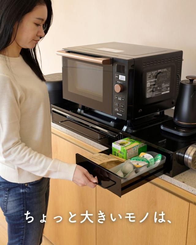 家電下 引き出し ＆ スライドテーブル 幅80 奥行40 高さ10.1cm キッチン 隙間収納 スライドトレー レンジ下 テーブル 台 トレー 置き台 ッチン収納 キッチン家電下引き出し＆スライドテーブル 完成品 日本製 燕三条 【送料無料】_11