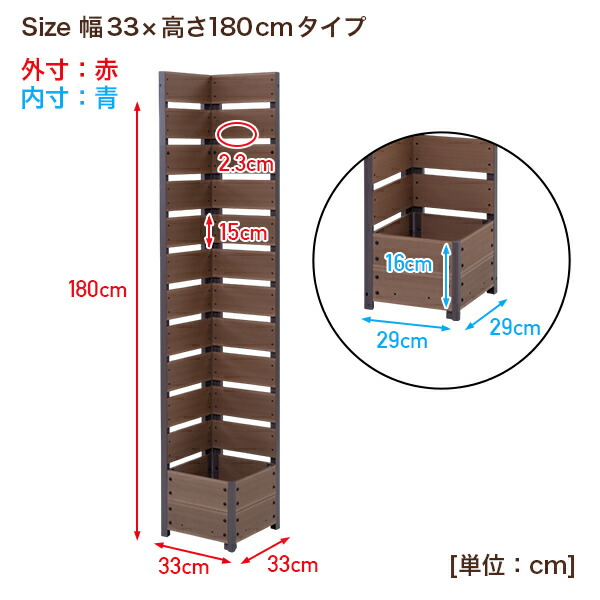 フェンスコーナー 目隠し 人工木 プランター付き (幅33 高さ180cm