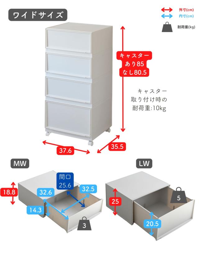 中が透けない 収納ケース モジュールケース 4個組 キャスター付き 幅