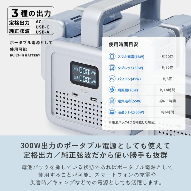 ポータブル電源 ポタ電 モバイルバッテリー リチウムイオン バッテリー YBS-300E 大容量 56分フル充電 家庭用 アウトドア用 災害 防災 山善 YAMAZEN エレイン ELEIN 【送料無料】_7