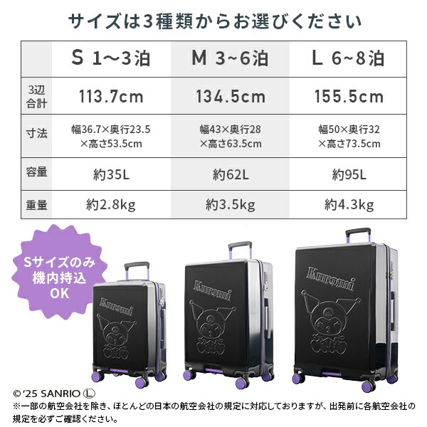 スーツケース キャリーケース TSAロック 軽量 サンリオ クロミちゃん 35L Sサイズ 機内持ち込み キャリーバッグ 国内旅行 海外旅行 サンリオグッズ おしゃれ かわいい キャラクター K.K物産 【送料無料】_8