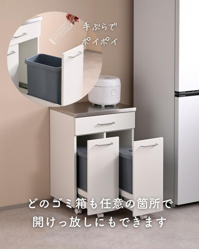 隠せる ゴミ箱 フタ付き 2分別 14L キッチンカウンター ステンレス天板