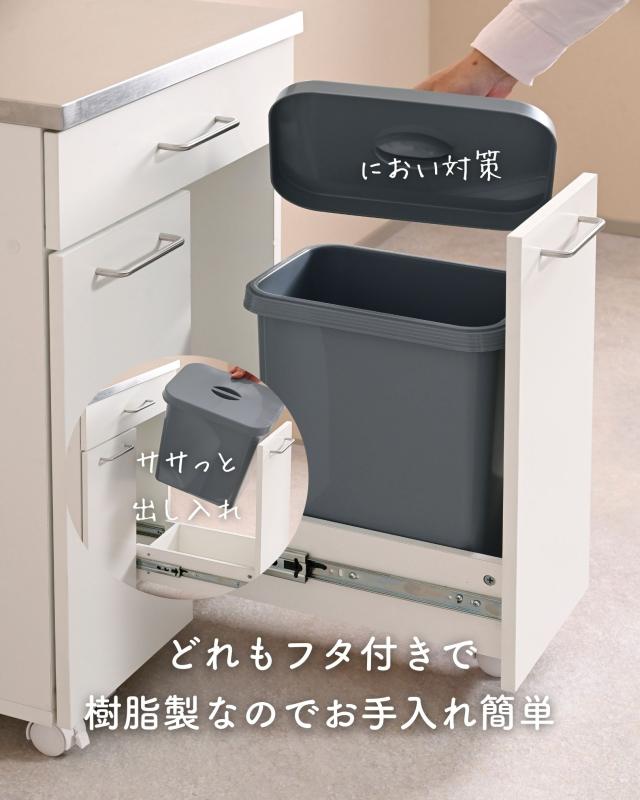 隠せる ゴミ箱 フタ付き 2分別 14L キッチンカウンター ステンレス天板
