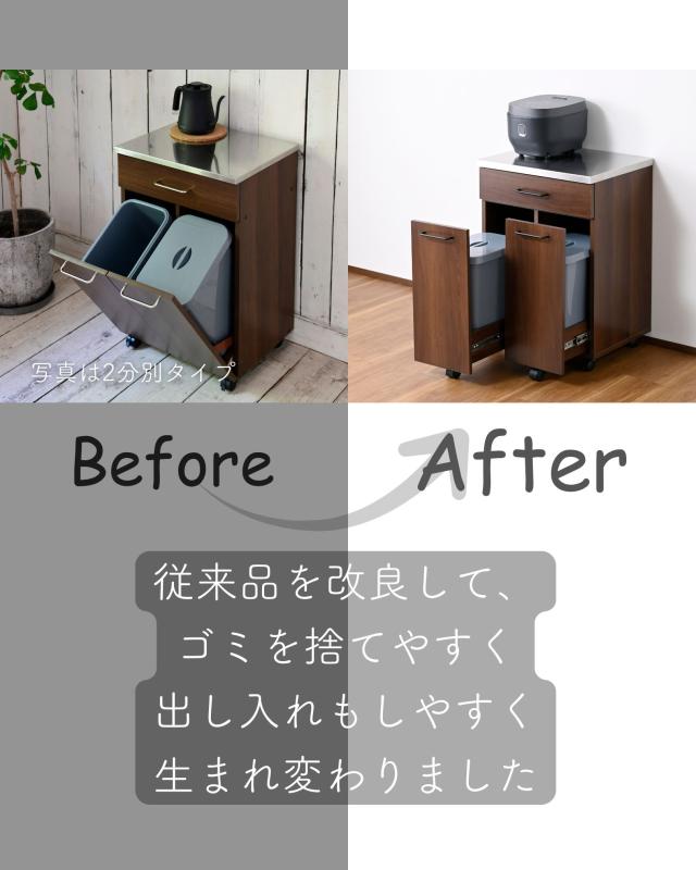 隠せる ゴミ箱 フタ付き 2分別 14L キッチンカウンター ステンレス天板