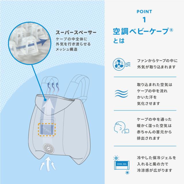 空調ベビーケープ(R) 保冷ジェル付き ベビーケープ ファン付きケープ 抱っこ紐 抱っこひも エルゴベビー対応 ベビーカー対応 扇風機 暑さ対策 熱中症対策 UVカット 紫外線カット 軽量 洗濯可能 外出 ベビーホッパー BabyHopper 【送料無料】_2