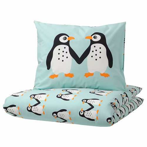 IKEA イケア 掛け布団カバー＆枕カバー ペンギン模様 ライト