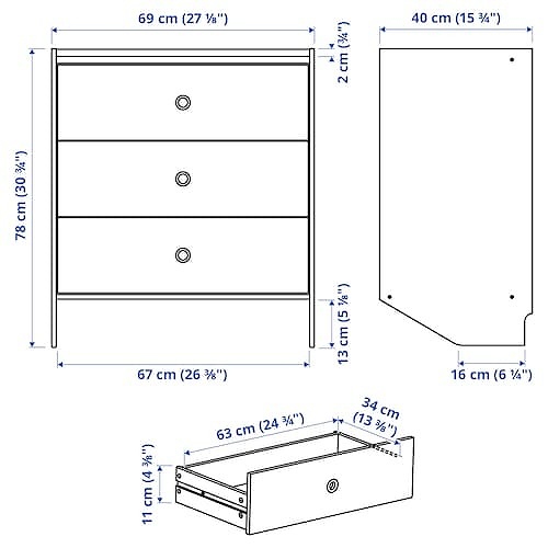 IKEA イケア ラックネス チェスト 引き出しx3 ホワイト 壁取り付け型 
