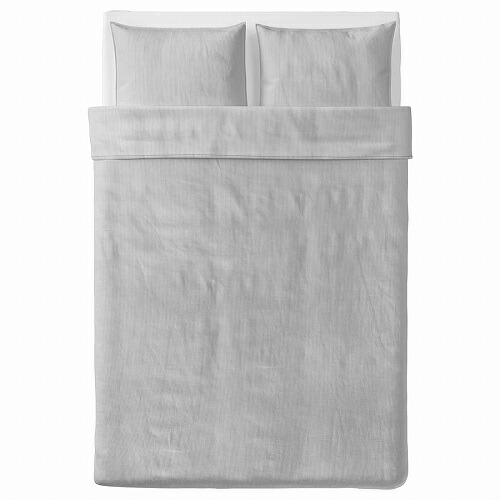 IKEA イケア 掛け布団カバー＆枕カバー2枚 グレー ストライプ ダブル 200x200cm n50423243 BERGPALM ベリパルムの通販は 5,362円